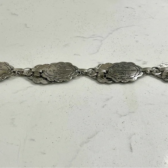 Concho Silver Chain Belt Medallion Circle Mod Casual Dress Metal Boho Western - Picture 3 of 4